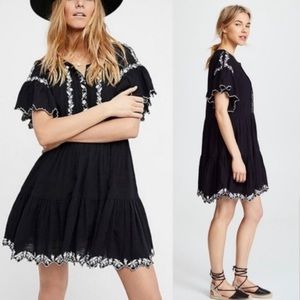 Free People santiago embroidered mini dress, nwt, size S small, black and white
